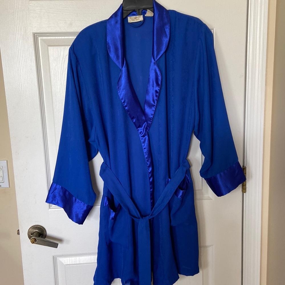 Victoria's Secret Royal Blue Satin-Trim Robe
